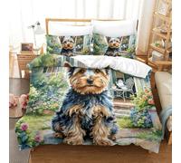 QIAVXZIP 3D Yorkshire Terrier Soft Printed Bedding Set 3 Pieces Duvet Cover Soft Microfiber with Pillowcases For Kids Teens Boys Hidden Zipper Super King（260x220cm）