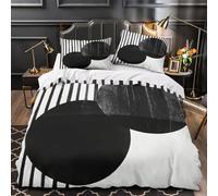 QIAVXZIP Abstract circles 3D Printed 3 Piece Comforter Cover Minimalist black white design Quilt Cover Set Soft Microfiber Non-Allergenic Hidden Zipper for Kids Teens Boys Girls Super king（260x220cm）