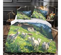 QIAVXZIP Alpine goats 3D Printed 3 Piece Duvet Cover Pastoral mountain scene Comforter Cover Set Plush Microfiber Hidden Zipper Dust Mite Proof for Kids Teens Men Women Double（200x200cm）