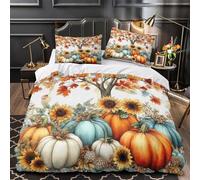 QIAVXZIP Autumn pumpkins 3D Print 3 Piece Quilt Cover Fall harvest design style Comforter Cover Set Anti-Bacterial Microfiber Hidden Zipper for Teens Young Adults Seniors Super king（260x220cm）