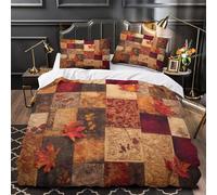 QIAVXZIP Autumn quilt design 3D Printed 3 Piece Set Quilt Cover Handmade patchwork style Duvet Cover Breathable Microfiber Anti-Bacterial Invisible Zipper for Boys Girls Seniors Single (135x200cm)