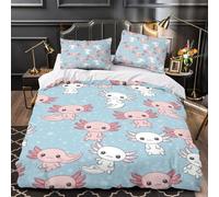 QIAVXZIP Axolotl cute pattern 3D Print 3 Piece Set Bed Cover Kawaii cartoon style Duvet Cover Microfiber Invisible Zipper Anti-Fungal for Kids Teens Men Women Double（200x200cm）