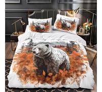 QIAVXZIP Bear in forest 3D Print 3 PCS Duvet Cover Wildlife illustration style Quilt Cover Set Microfiber Zipper Closure Hypoallergenic Anti Allergy for Kids Teens Boys Girls Single (135x200cm)