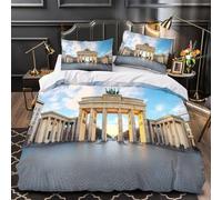 QIAVXZIP Berlin Gate 3D Printed 3 Piece Set Comforter Cover Historic Monument Style Duvet Cover Anti Allergy Microfiber Invisible Zipper Non-Allergenic for Teens Adults Single（140x200cm）