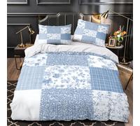 QIAVXZIP Blue floral patterns 3D Printed 3-Piece Quilt Cover Vintage patchwork design Bed Cover Set Anti-Fungal Microfiber Concealed Zipper for Toddlers Kids Adults Young Adults Super king（260x220cm）