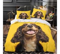 QIAVXZIP Cocker Spaniel 3D Printed 3 Piece Duvet Cover Pet portrait style Comforter Cover Set Plush Microfiber Hidden Zipper Anti Allergy Anti-Fungal for Kids Teens Men Super king（260x220cm）