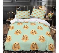QIAVXZIP Cocker Spaniel faces 3D Print 3 Piece Quilt Cover vector cartoon style Comforter Cover Set Hypoallergenic Anti-Bacterial Microfiber Hidden Zipper for Teens Young Adults Single (135x200cm)