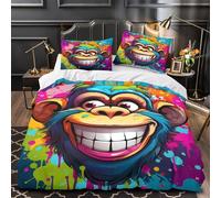 QIAVXZIP Colorful monkey face 3D Print 3 PCS Comforter Cover Cartoon vibrant style Duvet Cover Set Hypoallergenic Microfiber Zipper Closure Dust Mite Proof for Kids Teens Men Women King（220x240cm）