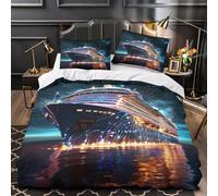 QIAVXZIP cruise ship night 3D Printed 3-Piece Comforter Cover fantasy space voyage Bed Cover Set Anti Allergy Microfiber Concealed Zipper for Kids Teens Girls Women Seniors Single（140x200cm）