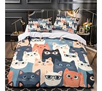 QIAVXZIP Cute cat faces 3D Printed 3 Piece Quilt Cover Cartoon animal illustration Comforter Cover Set Breathable Microfiber Hidden Zipper Anti Allergy Anti-Fungal for Kids Double（200x200cm）