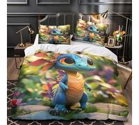QIAVXZIP Cute dragon 3D Printed 3-Piece Bed Cover Fantasy cartoon style Comforter Cover Set Microfiber Concealed Zipper Anti-Bacterial for Toddlers Kids Teens Single (135x200cm)