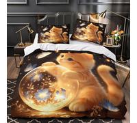 QIAVXZIP cute kitten 3D Print 3 PCS Quilt Cover fantasy magical scene Duvet Cover Set Silky Soft Microfiber Zippered Closure Hypo-allergenic for Kids Teens Men Women Seniors Double（200x200cm）