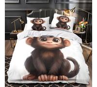 QIAVXZIP cute monkey baby 3D Printed 3 PCS Bed Cover cartoon animal illustration Duvet Cover Set Ultra Soft Microfiber Zippered Closure Dust Mite Proof for Kids Teens Single (135x200cm)