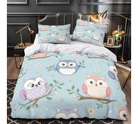 QIAVXZIP Cute owl design 3D Print 3 Piece Set Comforter Cover Cartoon animal pattern for kids Duvet Cover Super Soft Microfiber Invisible Zipper Dust Mite Resist for Teens Adults Double（200x200cm）