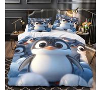 QIAVXZIP Cute penguin chick 3D Printed 3 PCS Comforter Cover Cartoon animated style Duvet Cover Set Plush Breathable Microfiber Zipper Closure for Toddlers Kids Teens Adults King（220x240cm）