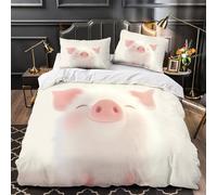 QIAVXZIP Cute piggy 3D Printed 3 PCS Bed Cover Soft cartoon style Duvet Cover Set 3D Print Super Soft Microfiber Zippered Closure for Kids Teens Boys Girls Men Super king（260x220cm）