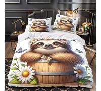 QIAVXZIP Cute sloth 3D Printed 3-Piece Bed Cover Cartoon animal illustration Comforter Cover Set Microfiber Concealed Zipper Anti-Bacterial for Toddlers Kids Teens Single（140x200cm）