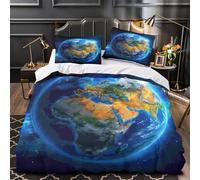QIAVXZIP Earth night view 3D Printed 3 PCS Bed Cover Global illumination style Duvet Cover Set Silky Soft Microfiber Zippered Closure for Kids Teens Boys Girls Young Adults Super king（260x220cm）