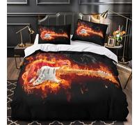 QIAVXZIP electric guitar 3D Print 3 Piece Comforter Cover flame rock style Quilt Cover Set Soft Microfiber Hidden Zipper for Kids Teens Boys Girls Adults Super king（260x220cm）