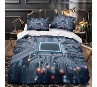 QIAVXZIP Electronic chip 3D Printed 3 Piece Set Duvet Cover Tech circuit board design Quilt Cover Dust Mite Resist Microfiber Invisible Zipper Anti-Fungal for Teens Adults Single (135x200cm)