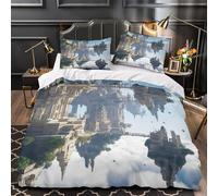 QIAVXZIP fantasy castle 3D Printed 3 PCS Duvet Cover architectural wonder Quilt Cover Set 3D Print Soft Microfiber Zipper Closure for Toddlers Kids Teens Single (135x200cm)