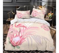 QIAVXZIP flamingo tropical 3D Printed 3-Piece Comforter Cover pink floral design Bed Cover Set 3D Print Microfiber Concealed Zipper Anti Allergy for Kids Teens Women Men Single（140x200cm）