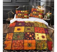 QIAVXZIP Floral quilt pattern 3D Printed 3 Piece Comforter Cover Handmade patchwork style Quilt Cover Set Soft Microfiber Hidden Zipper Anti-Bacterial for Kids Teens Boys Girls Double（200x200cm）