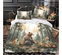 QIAVXZIP Forest bear scene 3D Print 3 Piece Set Bed Cover Wildlife illustration style Duvet Cover Soft Microfiber Invisible Zipper for Kids Teens Boys Girls Men Women Adults King（220x240cm）