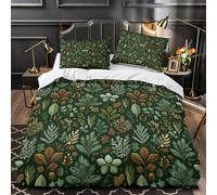 QIAVXZIP Forest leaves pattern 3D Printed 3-Piece Duvet Cover Botanical illustration style Bed Cover Set Silky Soft Microfiber Concealed Zipper for Kids Teens Girls Women Adults Single（140x200cm）