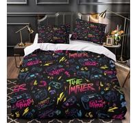 QIAVXZIP Gaming controllers 3D Printed 3-Piece Duvet Cover Neon graffiti style Bed Cover Set 3D Print Ultra Soft Microfiber Concealed Zipper for Toddlers Kids Teens Double（200x200cm）