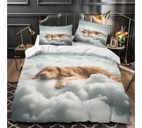 QIAVXZIP Golden dog sleeping 3D Print 3 Piece Comforter Cover Calm cloud scene style Quilt Cover Set Soft Breathable Microfiber Hidden Zipper for Kids Teens Boys Girls King（220x240cm）