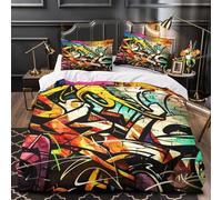 QIAVXZIP GraffitiArt 3D Print 3-Piece Quilt Cover UrbanStreetStyle Bed Cover Set Silky Soft Microfiber Concealed Zipper Anti-Bacterial for Toddlers Kids Seniors King（220x240cm）
