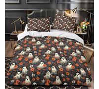 QIAVXZIP Halloween ghosts 3D Printed 3-Piece Duvet Cover spooky floral pattern Bed Cover Set 3D Print Microfiber Concealed Zipper Hypo-allergenic for Toddlers Kids Teens Super king（260x220cm）