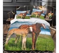 QIAVXZIP HorseMareAndFoal 3D Printed 3 Piece Bed Cover NatureScenicStyle Quilt Cover Set Super Soft Microfiber Hypoallergenic Hidden Zipper for Girls Teens Women Adults Single（140x200cm）