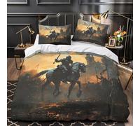 QIAVXZIP Knight on horse 3D Printed 3 Piece Set Comforter Cover Medieval battle scene Duvet Cover Ultra Soft Microfiber Invisible Zipper Allergy Free for Teens Young Adults Seniors Single（140x200cm）