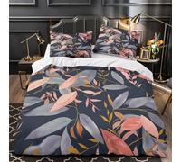 QIAVXZIP Leaf pattern 3D Printed 3-Piece Quilt Cover Botanical floral design Bed Cover Set 3D Print Microfiber Concealed Zipper Anti-Fungal for Toddlers Kids Adults Single（140x200cm）