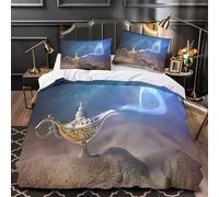 QIAVXZIP Magic lamp 3D Printed 3 Piece Set Comforter Cover Fantasy genie style Duvet Cover Ultra Soft Microfiber Invisible Zipper Allergy Free for Teens Young Adults Seniors King（220x240cm）