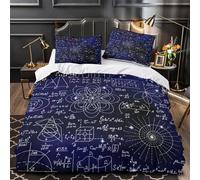 QIAVXZIP Mathematical formulas 3D Printed 3-Piece Quilt Cover Academic science design Bed Cover Set Plush Microfiber Concealed Zipper Non-Allergenic for Kids Teens King（220x240cm）