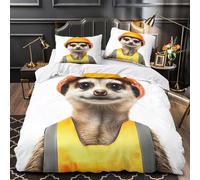 QIAVXZIP Meerkat worker 3D Printed 3 Piece Quilt Cover animal construction style Comforter Cover Set Breathable Microfiber Hidden Zipper Anti Allergy Anti-Fungal for Kids Double（200x200cm）