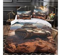 QIAVXZIP Military tank 3D Printed 3-Piece Comforter Cover Desert warfare scene Bed Cover Set 3D Print Microfiber Concealed Zipper Anti Allergy for Kids Teens Women Men Single（140x200cm）