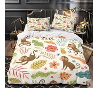QIAVXZIP Monkey pattern 3D Print 3 PCS Comforter Cover Cartoon jungle design Duvet Cover Set Hypoallergenic Microfiber Zipper Closure Dust Mite Proof for Kids Teens Men Women Single（140x200cm）