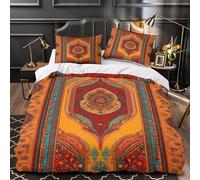 QIAVXZIP Ornate rug design 3D Printed 3-Piece Duvet Cover Bohemian patterned textile Bed Cover Set Non-Allergenic Microfiber Concealed Zipper for Toddlers Kids Teens Seniors Single（140x200cm）