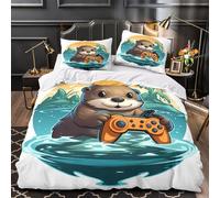 QIAVXZIP Otter holding controller 3D Printed 3 PCS Duvet Cover Cartoon gaming character Quilt Cover Set Microfiber Zipper Closure Hypoallergenic for Kids Teens Boys Girls Double（200x200cm）
