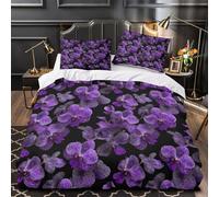 QIAVXZIP Purple orchids 3D Printed 3 Piece Quilt Cover Botanical floral design Comforter Cover Set Plush Microfiber Dust Mite Resist Hidden Zipper for Teens Young Adults Super king（260x220cm）
