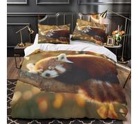 QIAVXZIP Red panda sleeping 3D Print 3 Piece Quilt Cover Nature wildlife scene Comforter Cover Set 3D Printed Breathable Microfiber Hidden Zipper for Teens Young Adults Single (135x200cm)