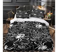 QIAVXZIP spider-web-halloween 3D Print 3 Piece Set Quilt Cover black-white-stylized Duvet Cover Dust Mite Resist Microfiber Invisible Zipper for Boys Girls Kids Seniors Double（200x200cm）
