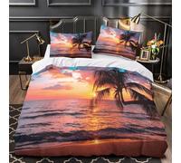 QIAVXZIP Sunset beach scene 3D Printed 3-Piece Quilt Cover Tropical sunset style Bed Cover Set Anti-Fungal Microfiber Concealed Zipper for Toddlers Kids Adults Young Adults Single（140x200cm）