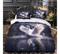 QIAVXZIP Swan in flight 3D Print 3 PCS Comforter Cover Fantasy nature scene Duvet Cover Set Soft Microfiber Zipper Closure Hypoallergenic Anti-Bacterial for Seniors Double（200x200cm）