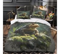QIAVXZIP Toad in forest 3D Print 3 PCS Duvet Cover Nature wildlife illustration Quilt Cover Set Soft Breathable Microfiber Hypoallergenic Zipper Closure for Kids Teens Boys Girls Single（140x200cm）