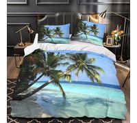 QIAVXZIP Tropical beach 3D Print 3 Piece Comforter Cover Paradise island scene Quilt Cover Set Soft Breathable Microfiber Hidden Zipper for Kids Teens Boys Girls Young Adults Super king（260x220cm）
